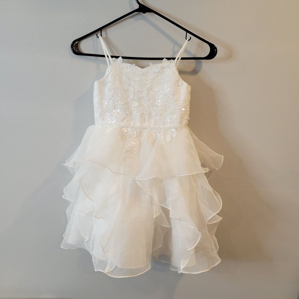 David's Bridal Girl Sleeveless Ivory Flower Girl Communion Dress Size 5 - Picture 1 of 6